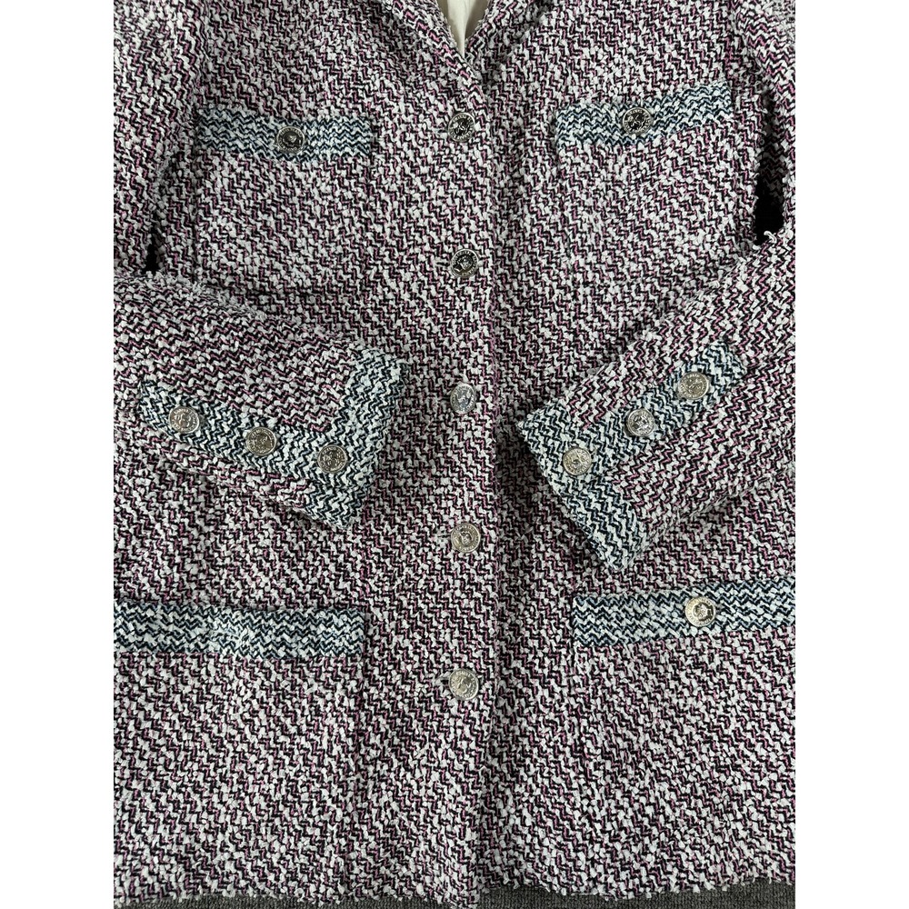 Vintage Chanel Coat Womens 38 Tweed Chain Hem Logo Buttons France 90s Authentic - Picture 6 of 16